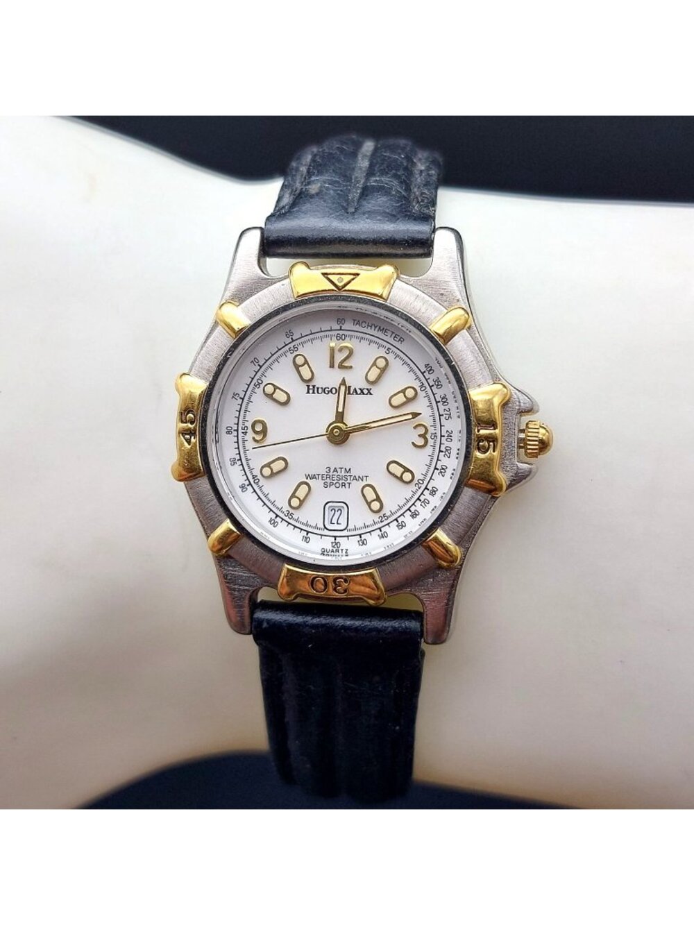 Vintage Hugo Maxx Women's Quartz Watch 18K Gold Plated New Battery Leather Band